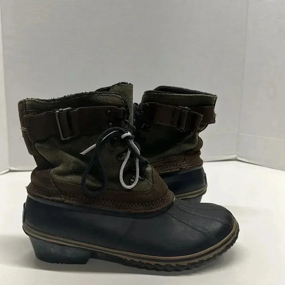 Sorel Fancy Lace II Boots Lace Up Winter Snow Boot Olive Black Womens Size 8 - Picture 1 of 12